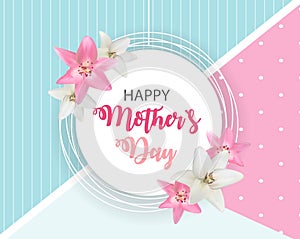 Happy Mother s Day Cute Background with Flowers. Vector Illustra