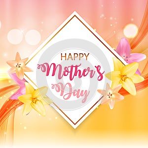 Happy Mother s Day Cute Background with Flowers. Vector Illustra