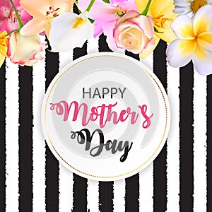 Happy Mother s Day Cute Background with Flowers. Vector Illustra