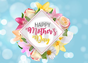 Happy Mother s Day Cute Background with Flowers. Vector Illustra