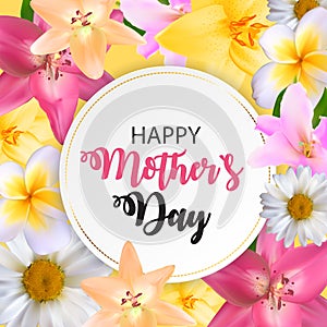 Happy Mother s Day Cute Background with Flowers. Vector Illustra