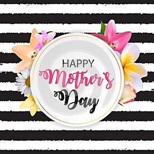 Happy Mother s Day Cute Background with Flowers. Vector Illustra