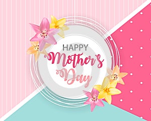 Happy Mother s Day Cute Background with Flowers. Vector Illustra