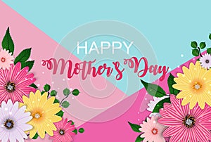 Happy Mother s Day Cute Background with Flowers. Vector Illustration