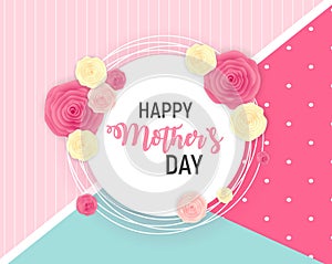 Happy Mother s Day Cute Background with Flowers. Vector Illustration