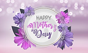 Happy Mother s Day Cute Background with Flowers. Vector Illustration