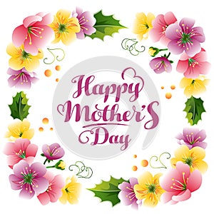 Happy mother`s day with cute flower decoration frame