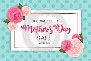 Happy Mother s Day Cute Sale Background with Flowers. Vector Illustration