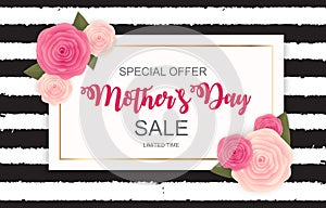 Happy Mother s Day Cute Sale Background with Flowers. Vector Illustration