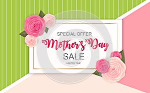 Happy Mother s Day Cute Sale Background with Flowers. Vector Illustration