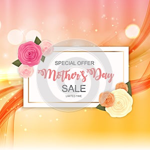 Happy Mother s Day Cute Sale Background with Flowers. Vector Illustration