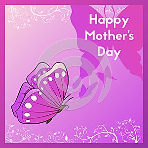 Happy Mother`s Day. Ecard for your mom. Violet Greeting card with purple butterfly.