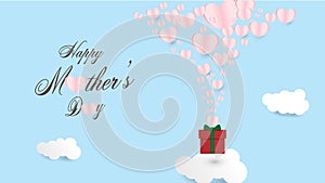 Happy Mother\'s day with elements and gift box on blue sky