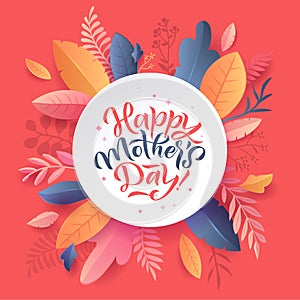 Happy Mother's Day Floral Greeting Card. Flowers and Leaves.