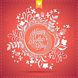 Happy Mother's Day Floral Wreath Blurred Background. Happy Mothers Day Typographical Background With Spring Flowers