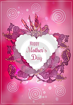 Happy Mother`s day greeting card.Calligraphy inscription on heart.