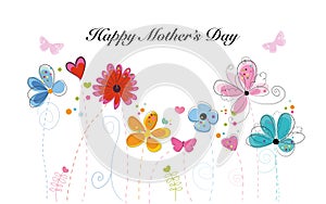 Happy Mother`s day greeting card with colorful spring time flowers. Floral greeting card