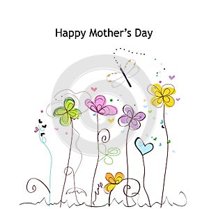 Happy Mother`s day greeting card with colorful spring time flowers. Floral greeting card