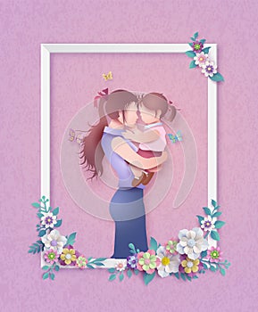 Happy Mother`s day greeting card paper art style.