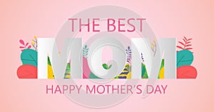 Happy Mother`s day greeting card. Paper cut flowers, holiday background isolated Vector illustration.