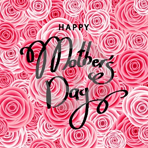 Happy mother`s day greeting card with pink flowers.