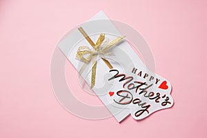 Happy Mother s Day greeting card. red heart on inscription. Make colorful congratulation. Prepare a nice surprise. Mother`s Day