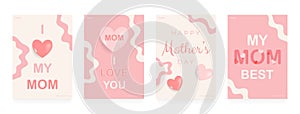 Happy Mother\'s day greeting card set. Set of minimalistic trendy backgrouds. Vector illustration