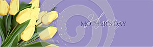 Happy Mother`s Day greeting card. Spring cut flowers tulips, festive background. Vector illustration. Women`s holiday