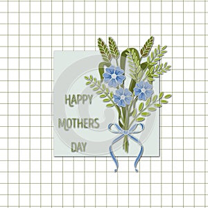 happy mother s day greeting card with text,  illustration, bouquet of flowers