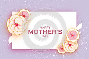 Happy Mother`s Day Greeting card. White Pastel Paper cut Flower. Rectangle Frame. Space for text.