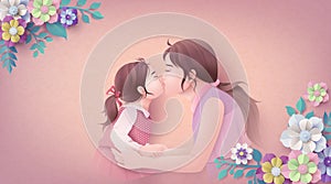 Happy Mother`s day greeting card with women and girl