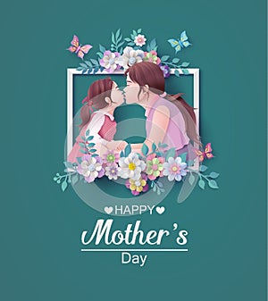 Happy Mother`s day greeting card with women and girl