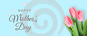 Happy mother\'s day greeting with pink tulips