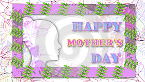 happy mother\'s day greetings with floral texture and mother face icon on white background.