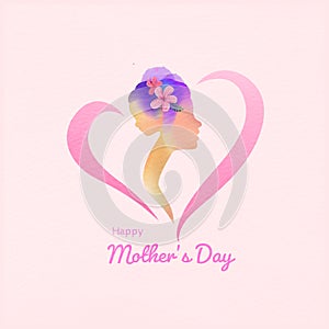 Happy mother`s day. Happy mom with daughter in heart shaped silhouette plus abstract watercolor painted.Happy  mother`s day. Doubl