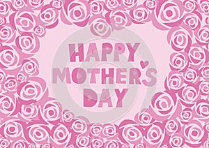 Happy mother\'s day illustration. Pink retro roses background pattern and logo.