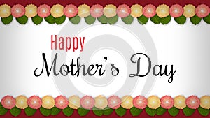 Happy Mother`s Day lettering on a white. Bright illustration with red flowers. Flowers for the holiday.