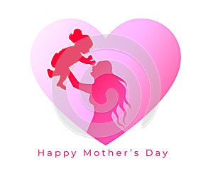 happy mother's day love heart background with mom and daughter design