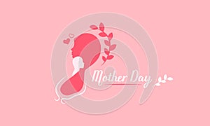 Happy mother`s day. mini heart love sign. lady hold child on her shoulder. silhouette style. vector illustration eps10