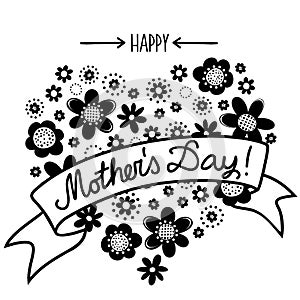 Happy Mother's Day monochrome floral card