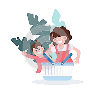 Happy Mother`s day. Mother and kid playing staying at home. Flat character design abstract people vector illustration