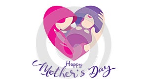 Happy mother`s day! Mum laughing, smiling, holding and hugging her baby with forming of heart shape or love symbol. Beautiful