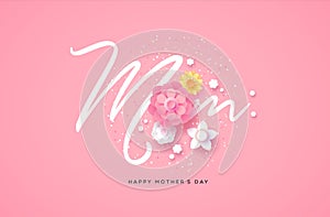 Happy mother`s day papercut flower mom card