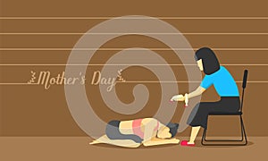 Happy mother`s day. parent accept her daughter pay respect at foot with love more than world. thailand tradition culture. vector