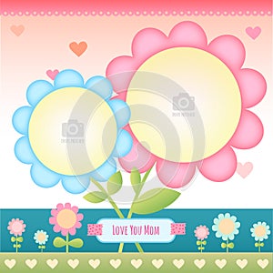 Happy Mother`s Day Photo Frame with Two Flowers