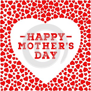 Happy Mother's day postcard. Border with red hearts on white background. Greeting card design template.