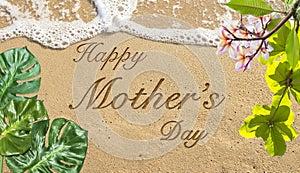 Happy Mother\'s day on sandy beach, greeting card background idea