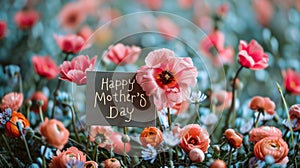 Happy Mother's Day Sign Amidst Vibrant Spring Flowers