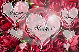 Happy Mother`s Day text decorative floral heart shape Mother card with red roses