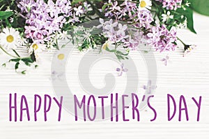 Happy mother`s day text sign. greeting card. gentle pink lilac f